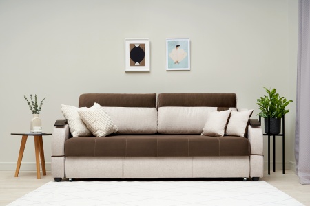 Диван еврокнижка Дублин бежевый / коричневый