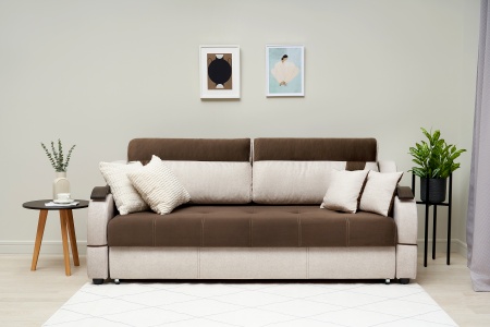 Диван еврокнижка Дублин бежевый / коричневый